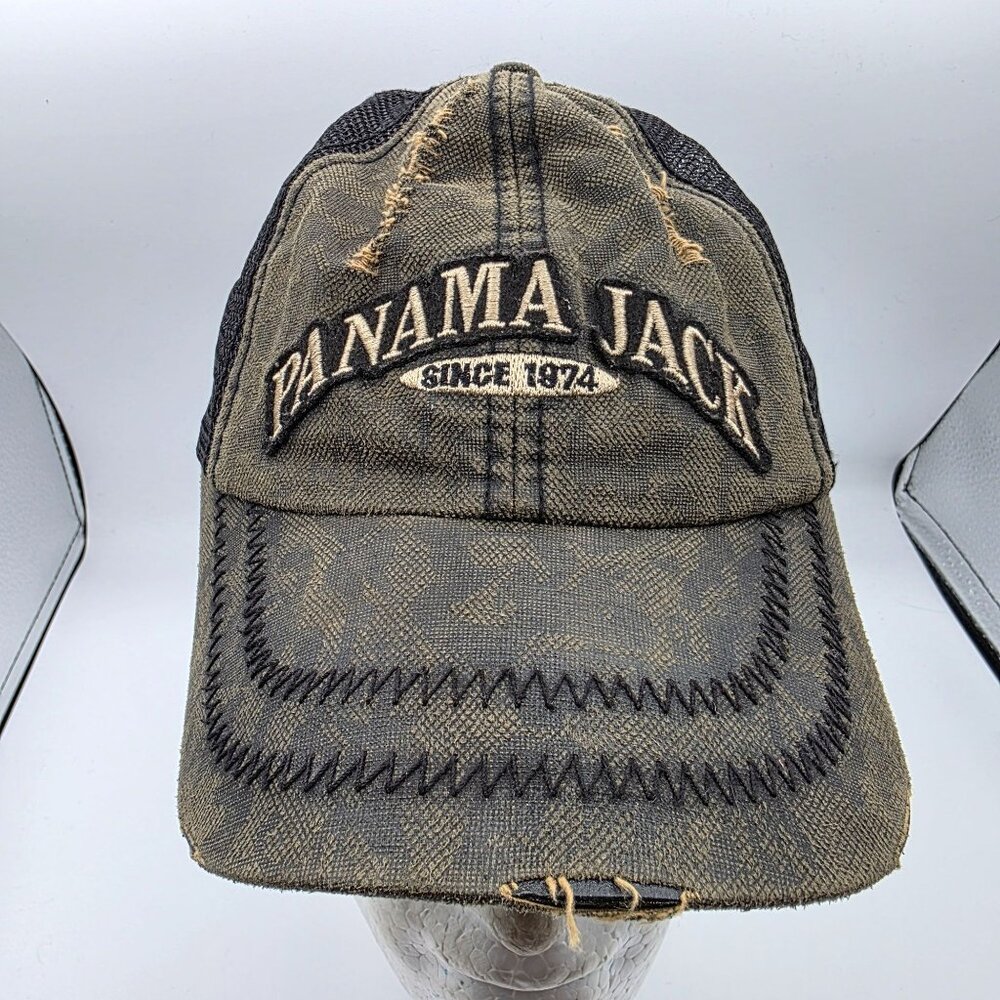 Panama Jack Mens One Size Gray Black Distressed Mesh Trucker Hat Adjustable